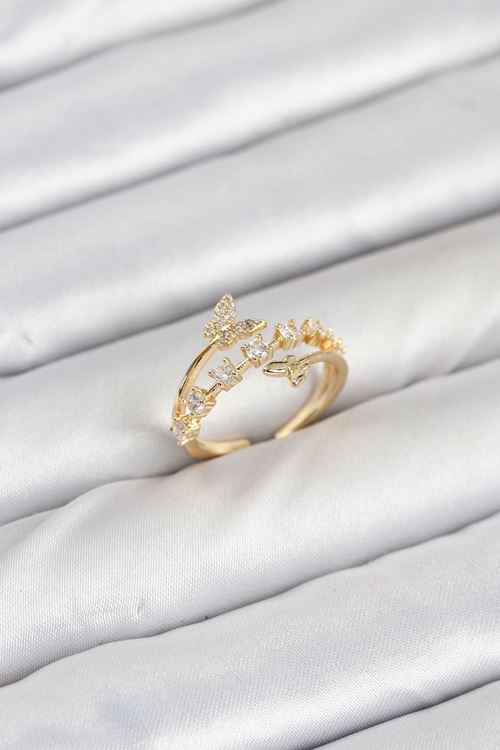 YRTCL Pirinç Gold Renk Zirkon Taşlı Kelebek Model Kadın Yüzük