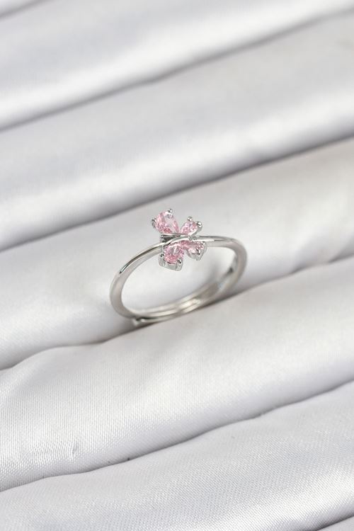 YRTCL Pirinç Gümüş Renk Pembe Kelebek Kadın Yüzük