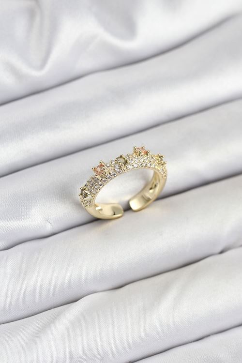 YRTCL Pirinç Gold Renk Zirkon Taşlı Vintage Kadın Yüzük