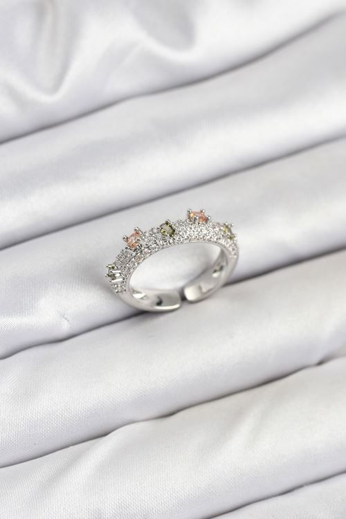 YRTCL Pirinç Gümüş Renk Zirkon Taşlı Vintage Kadın Yüzük