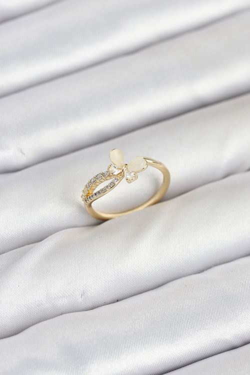 YRTCL Pirinç Gold Renk Kelebek Zirkon Taşlı Kadın Yüzük