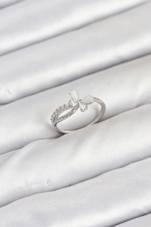 YRTCL Pirinç Gümüş Renk Kelebek Zirkon Taşlı Kadın Yüzük