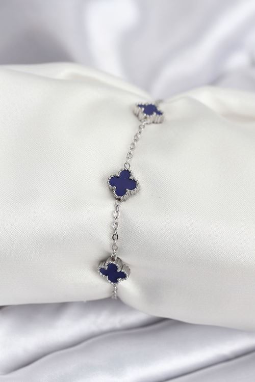 YRTCL 316L Çelik Gümüş Renk Lacivert Baby Boy Yonca Kadın Bileklik