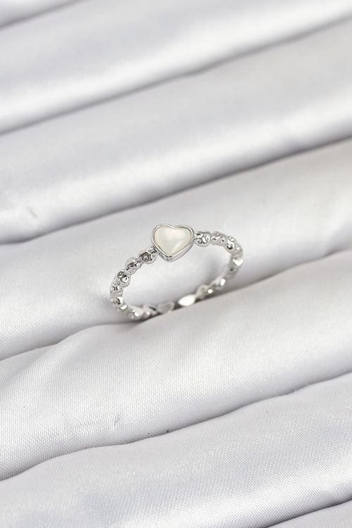 YRTCL Pirinç Gümüş Renk Kalpli Model Kadın Yüzük