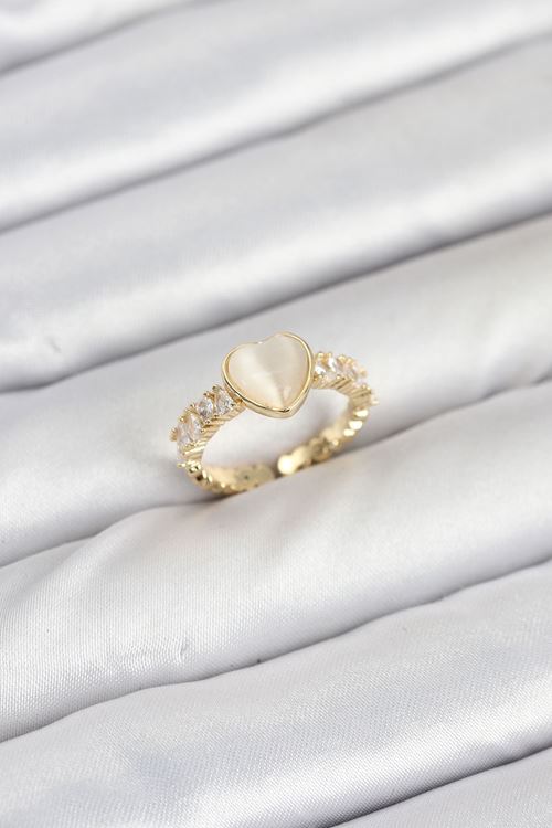 YRTCL Pirinç Gold Renk Zirkon Taşlı Kalpli Kadın Yüzük