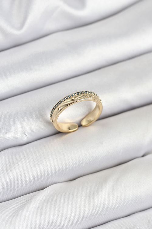 YRTCL Pirinç Gold Renk Sıralı Zirkon Taşlı Kutup Yıldızı Model Kadın Yüzük