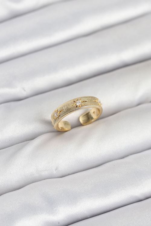 YRTCL Pirinç Gold Renk Zirkon Taşlı Kutup Yıldızı Model Kadın Yüzük