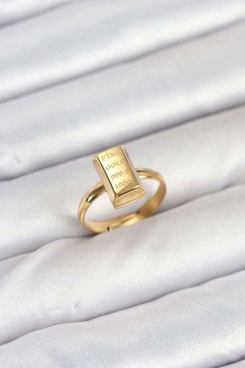 YRTCL Pirinç Gold Renk Külçe Altın Model Kadın Yüzük