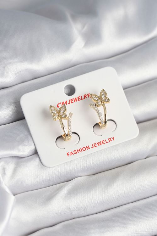 YRTCL Pirinç Gold Renk Zirkon Taşlı Kelebek Model Kadın Küpe
