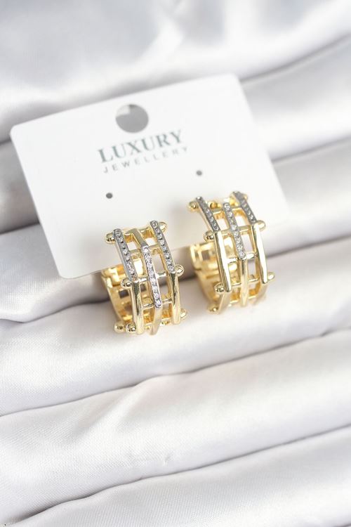 YRTCL Pirinç Gold Renk Taşlı Halka Kadın Küpe