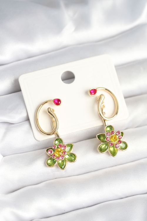 YRTCL Pirinç Gold Renk Zirkon Taşlı Çiçek Model Kadın Küpe