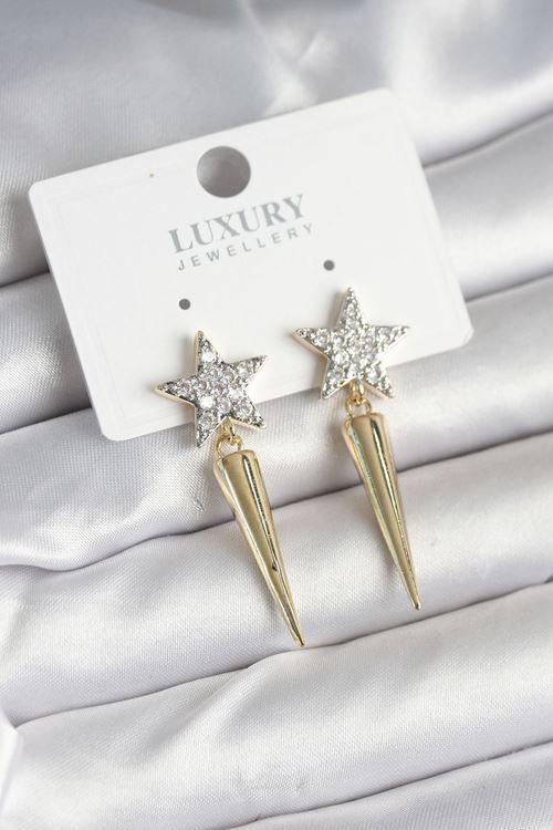 YRTCL Pirinç Gold Renk Zirkon Taşlı Yıldız Model Çivi Kadın Küpe