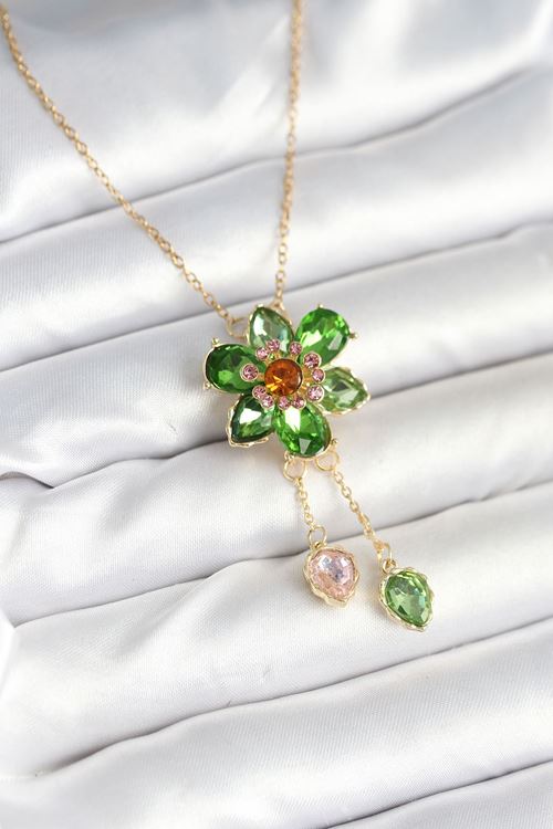 YRTCL 316L Çelik Zincir Gold Renk Çiçek Model Sallantılı Kadın Kolye