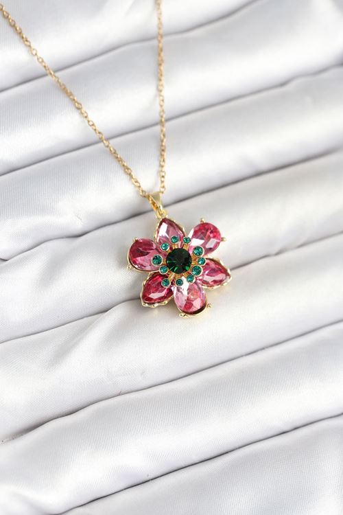 YRTCL 316L Çelik Zincirli Pembe Çiçek Model Kadın Kolye