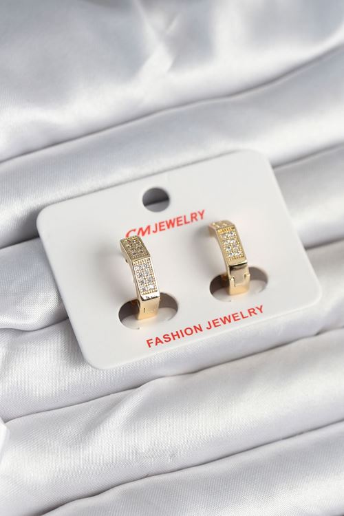 YRTCL Pirinç Gold Renk Zirkon Taşlı Altıgen Kadın Küpe