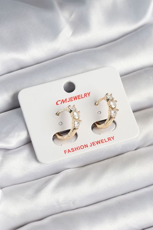 YRTCL Pirinç Gold Renk Kalpli Zirkon Taşlı Kadın Küpe