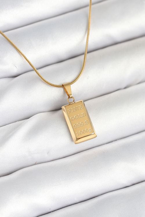 YRTCL 316L Çelik Gold Renk Külçe Altın Model Kolye