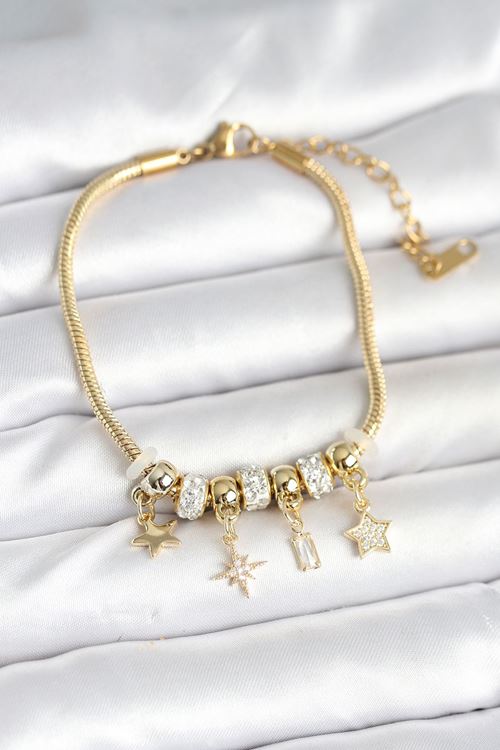YRTCL Pirinç Gold Renk Kutup Yıldızı Charmlı Kadın Bileklik