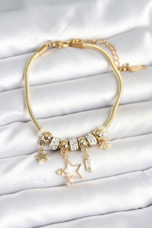 YRTCL Pirinç Gold Renk Yıldız Charmlı Kadın Bileklik
