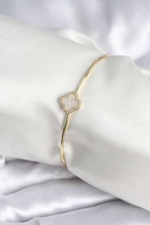 YRTCL Beyaz Sedefli Yonca Model Gold Renk Kadın Bileklik