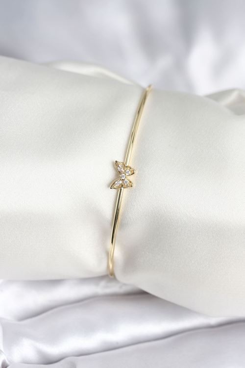 YRTCL Kelebek Figürlü Zirkon Taşlı Gold Renk Pirinç Kadın Bileklik