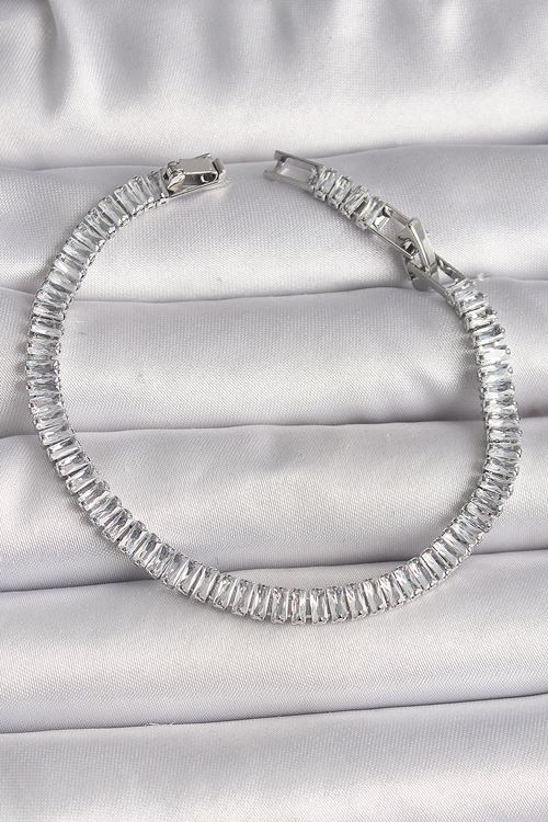 YRTCL Pirinç Gümüş Renk Zirkon Taşlı Su Yolu Model Kadın Bileklik