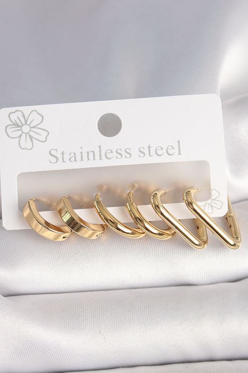 YRTCL 316L Çelik Gold Renk Üçgen Halka Model Kadın Küpe Seti