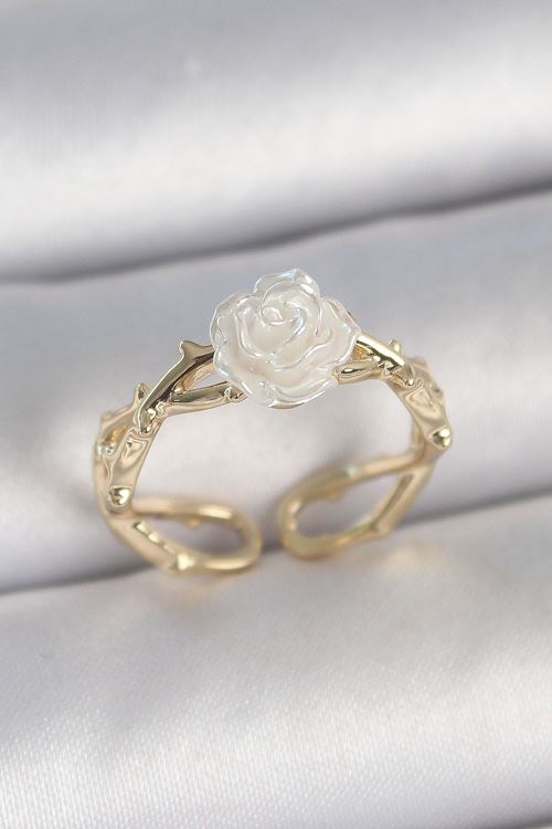 YRTCL Pirinç Gold Renk Beyaz Gül Model Ayarlanabilir Kadın Yüzük
