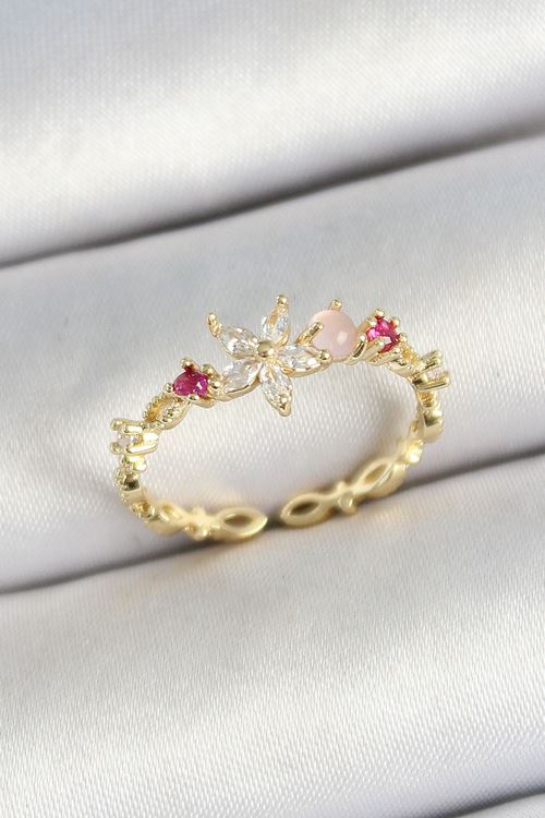 YRTCL Pirinç Papatya Figürlü Zirkon Taşlı Gold Renk Ayarlanabilir Kadın Yüzük