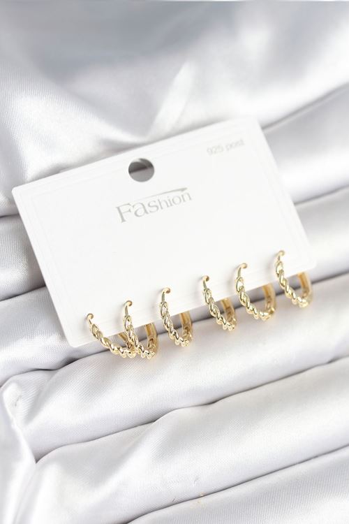 YRTCL Gold Renk Burgu Halka Model 925 Ayar Gümüş Çivili Pirinç Küpe Seti