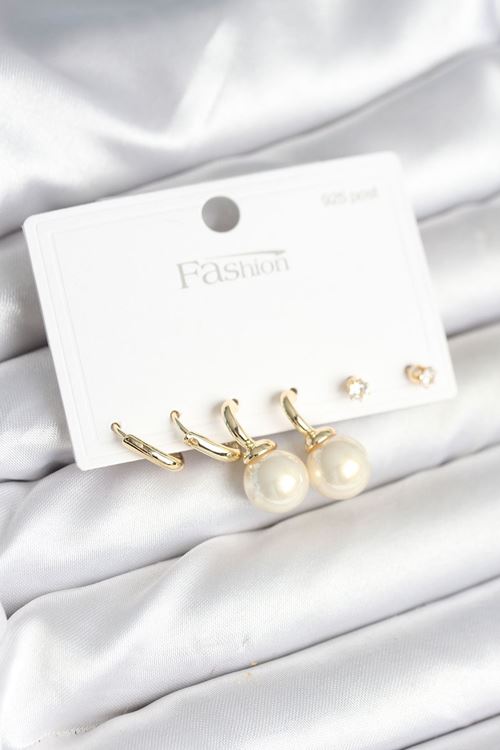 YRTCL Gold Renk Pirinç 925 Ayar Gümüş Çivili Kadın Küpe Seti