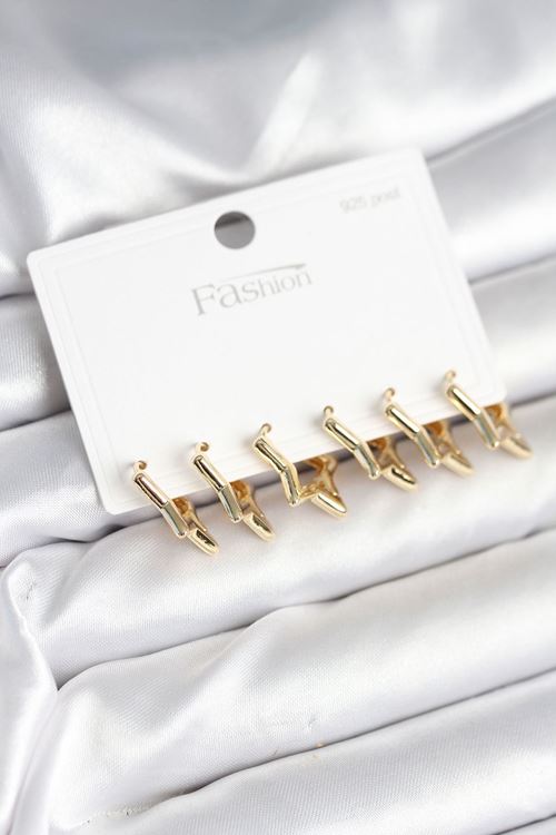 YRTCL Yıldız Model Gold Renk 925 Ayar Gümüş Çivili Kadın Küpe Seti