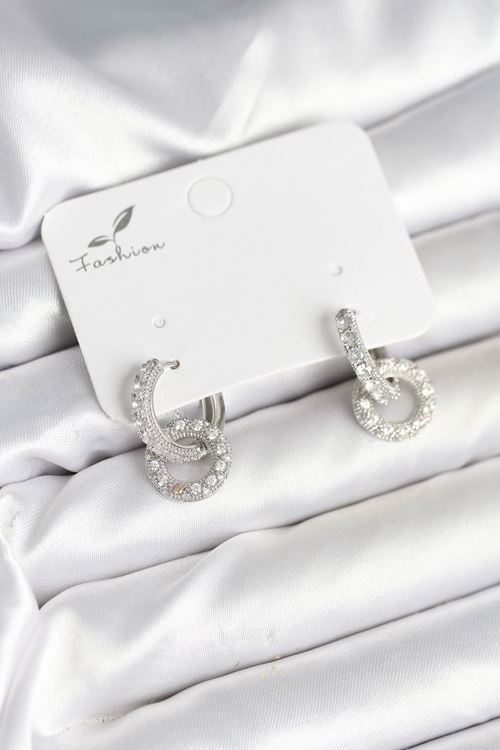 YRTCL Gümüş Renk Pirinç Zirkon Taşlı Halka Model Kadın Küpe