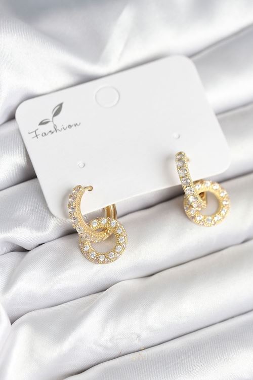 YRTCL Gold Renk Pirinç Zirkon Taşlı Halka Model Kadın Küpe