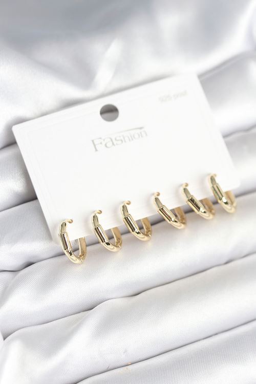 YRTCL Gold Renk Pirinç Halka Model 925 Ayar Gümüş Çivili Kadın Küpe Seti