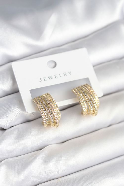 YRTCL Zirkon Taşlı Şerit Model Gold Renk Pirinç Kadın Küpe