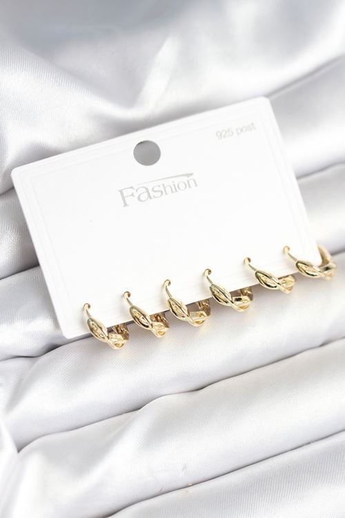 YRTCL Gold Renk Pirinç Sarmal Model 925 Ayar Gümüş Çivili Kadın Küpe Seti