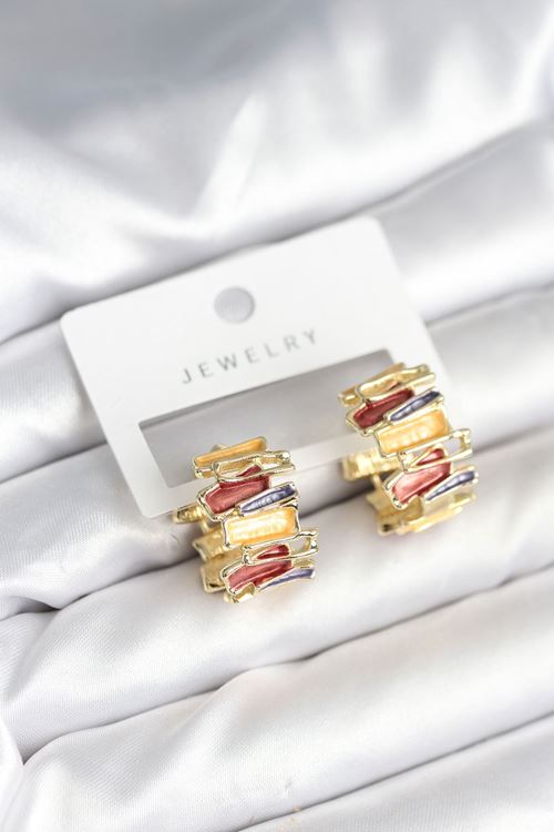 YRTCL Mineli Karışık Renkli Gold Pirinç Kadın Küpe
