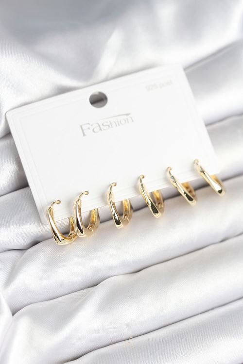 YRTCL Gold Renk Pirinç Kare Halka Model 925 Ayar Gümüş Çivili Kadın Küpe Seti