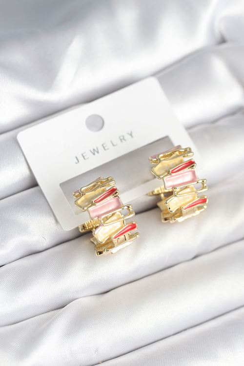 YRTCL Mineli Karışık Renkli Gold Pirinç Kadın Küpe