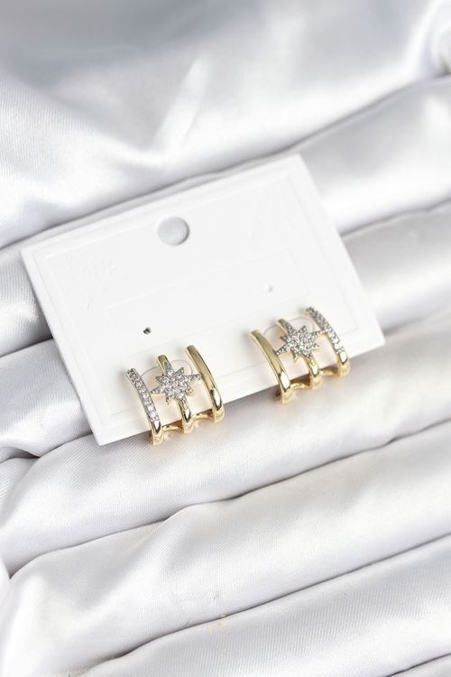 YRTCL Kaburga Model Kutup Yıldızı Detaylı Gold Renk Kadın Küpe