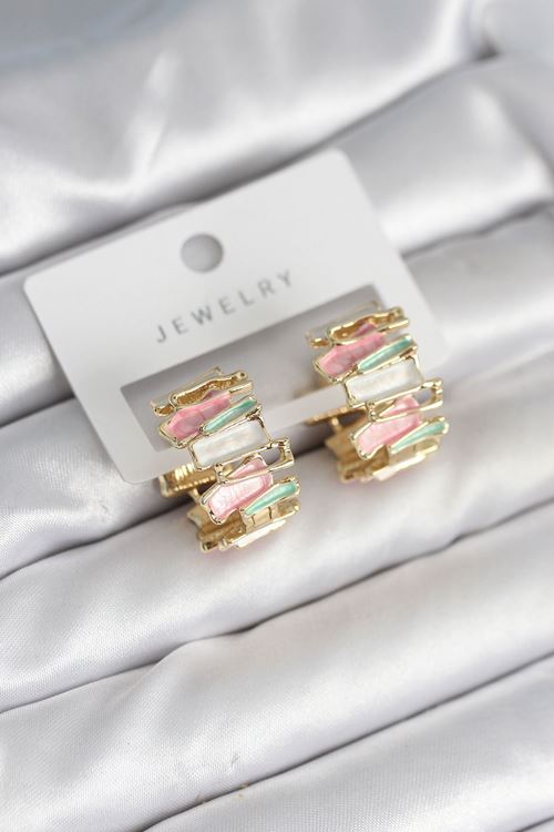 YRTCL Mineli Karışık Renkli Gold Pirinç Kadın Küpe