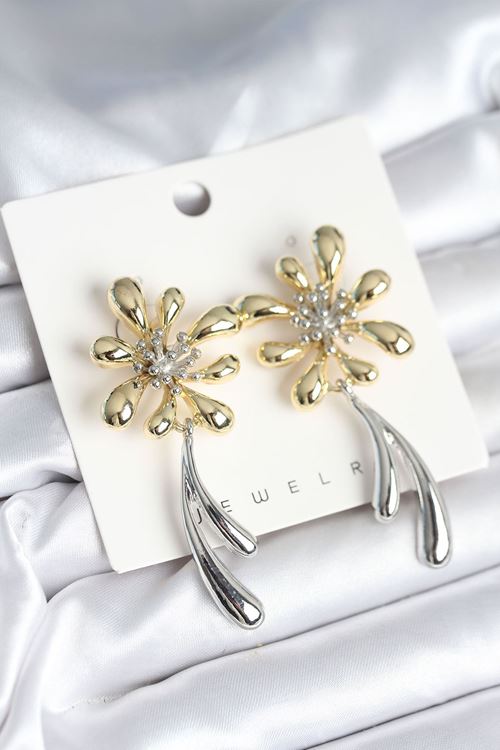 YRTCL Çiçek Model Gold Gümüş Renk Kadın Küpe