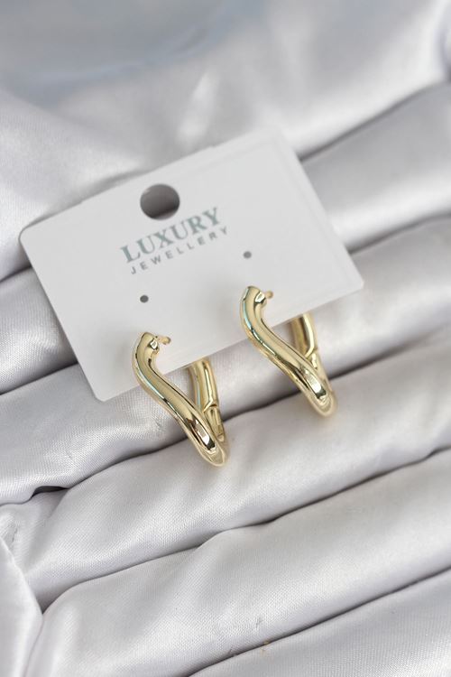 YRTCL Gold Renk Eğik Halka Model Pirinç Kadın Küpe