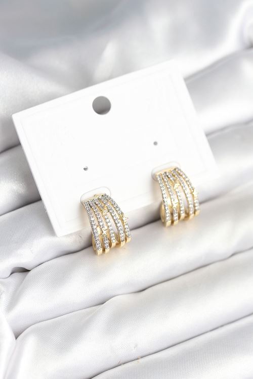 YRTCL Kaburga Model Zirkon Taşlı Pirinç Kadın Küpe