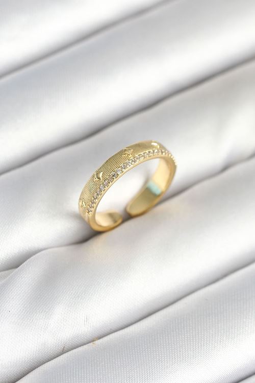 YRTCL Gold Renk Şerit Zirkon Taşlı Kadın Yüzük