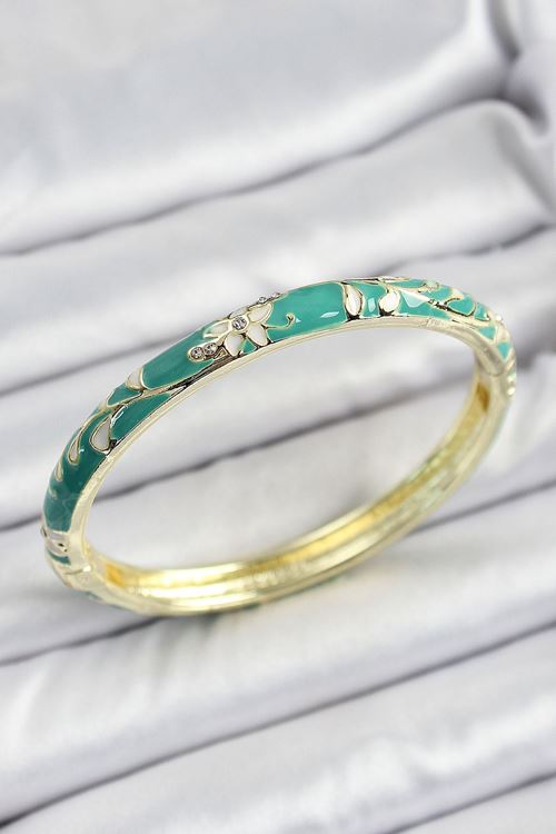 YRTCL Mineli Pirinç Yeşil Çiçek Motifli Kadın Kelepçe