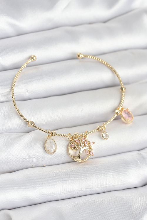 YRTCL Hayat Ağacı Charmlı Gold Renk Pirinç Kadın Bileklik