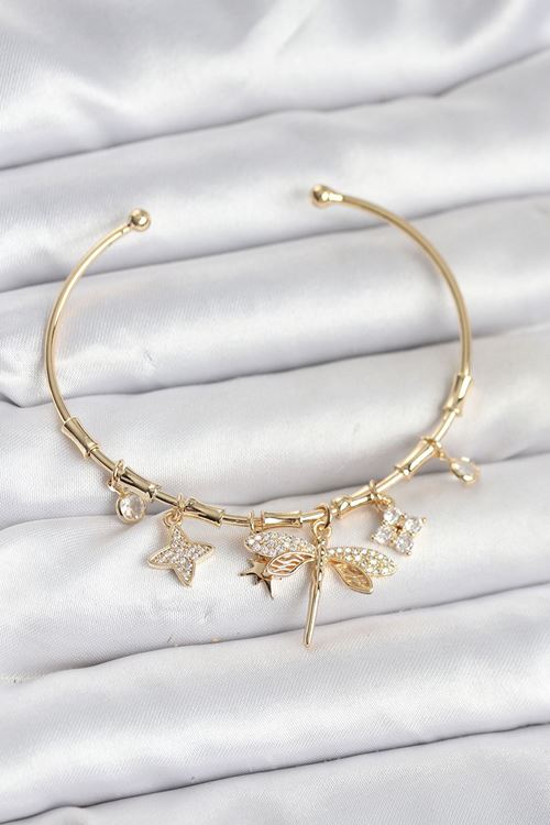 YRTCL Yusufçuk Charmlı Gold Renk Pirinç Kadın Bileklik