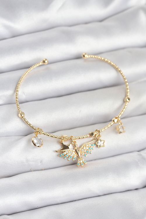 YRTCL Anka Kuşu Charmlı Gold Renk Pirinç Kadın Bileklik